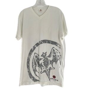 Vintage Y2K Bacardi Bat Logo V-Neck T-Shirt White/Gray Unisex Size Large Unisex